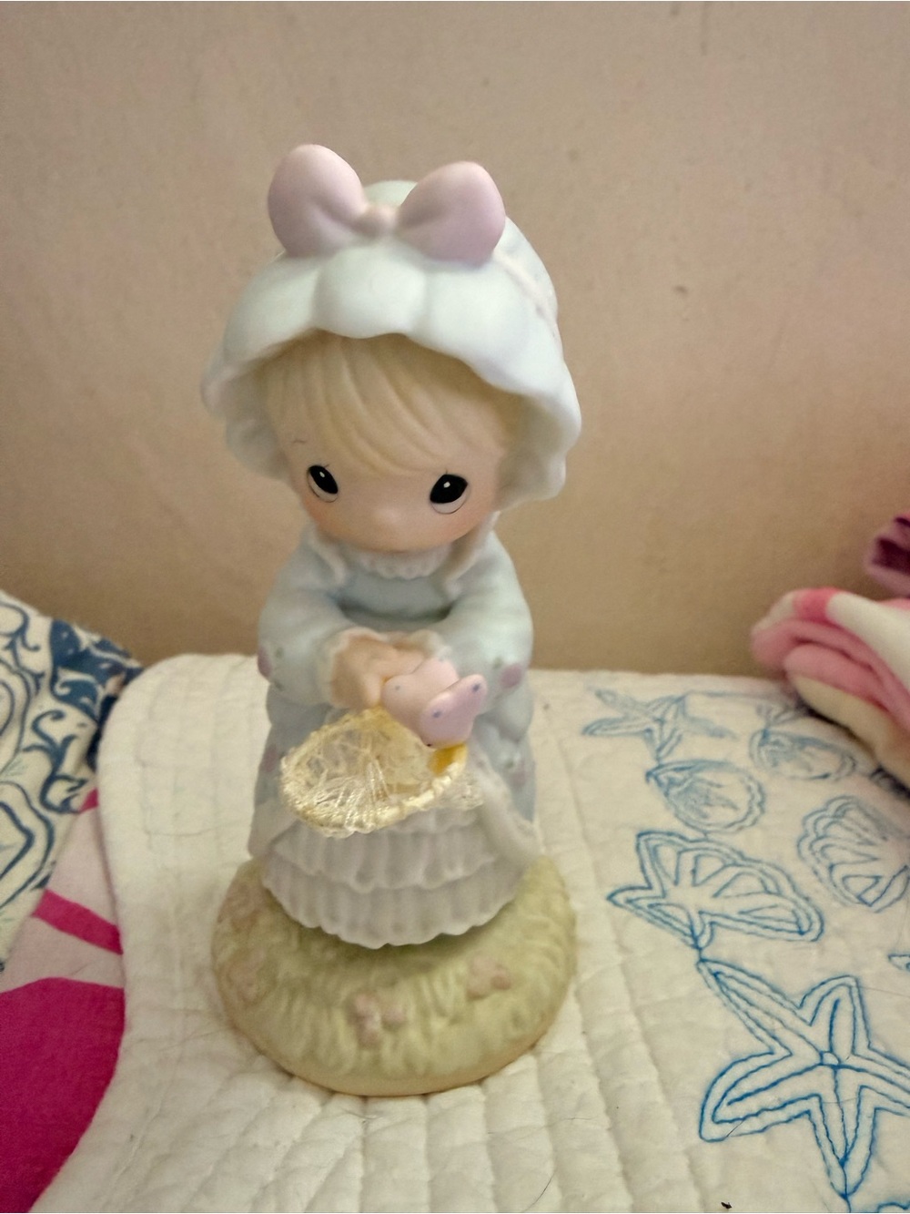 Precious Moments Pastel Blue and Pink Porcelain Figurine